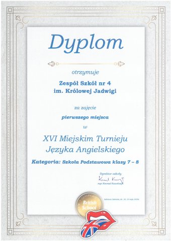 I miejsce w Miejskim Turnieju Jezyka Angielskiego page-0001